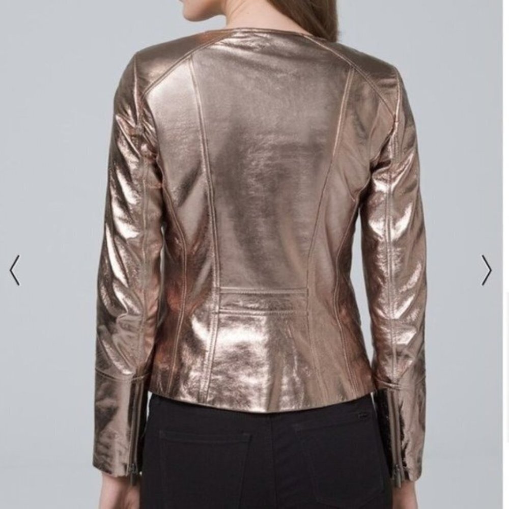 NWOT White House Black Market Metallic Leather Jacket - Champagne - Picture 2 of 4